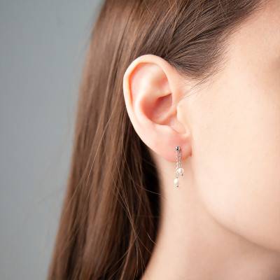 Boucles d'oreilles pendantes duo de perles, Or Blanc 375 - Scarlett or Scarlett
