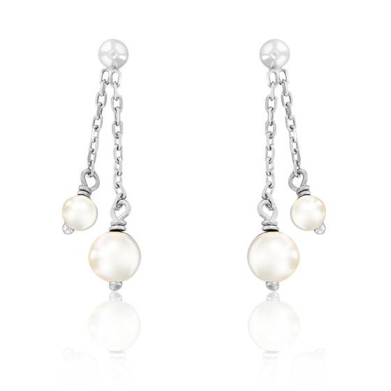Boucles D'oreilles En Or Blanc 18 Carats Avec Perles D'eau Douce - Modèle Dormeuses Comete - Neuf Avec étiquettes