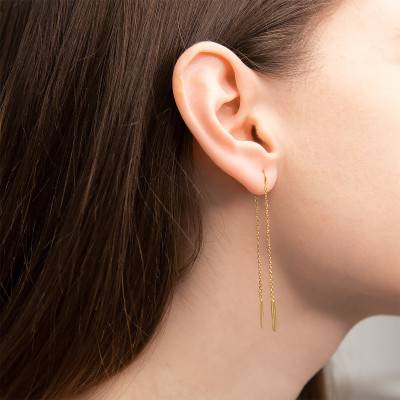 Boucles d'oreilles pendantes traversantes chaîne boule et tube Or Jaune 375 - Scarlett or Scarlett