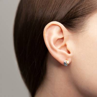 Small 375/1000 Two-Tone Gold Feather Hoop Earrings - Maison Ballet by Scarlett