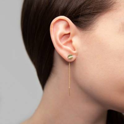 375/1000 Yellow Gold Drop Earrings with Crinkled Disc & Cable Chain - Maison Ballet by Scarlett
