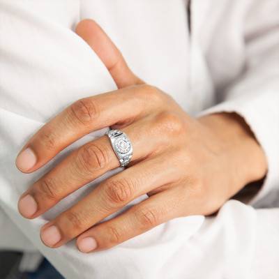 375/1000 White Gold & Cubic Zirconia Oval Signet Ring 11 x 11 mm - Imperium