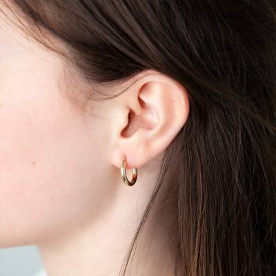 750 Yellow Gold Round Wire Hoop Earrings, Diameter 10 mm - Emanessence