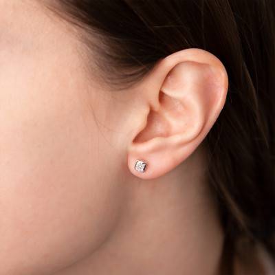 Puces d'Oreilles Or Blanc 750, Carré Lumineux - Juweel