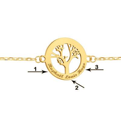 Bracelet Maille Forçat Gravable Arbre de Vie Ajouré Or Jaune 375 ou 750, 18 cm - Lumiosa