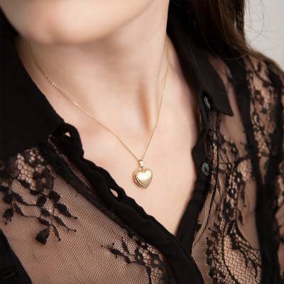 Yellow Gold 375 Heart Photo Pendant - Emanessence
