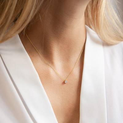 750/1000 Yellow Gold & HSI Solitaire Diamond Necklace, Length 42 cm - Demetra