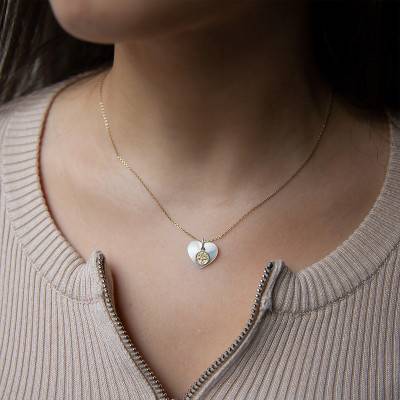 375/1000 Yellow Gold & Mother-of-Pearl Tree of Life Heart Pendant - Vandona