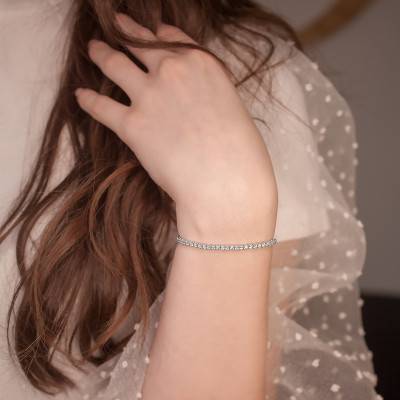 Bracelet Rivière diamants 1.9ct G/VS, Or Blanc 750, Longueur 17 cm - Divine