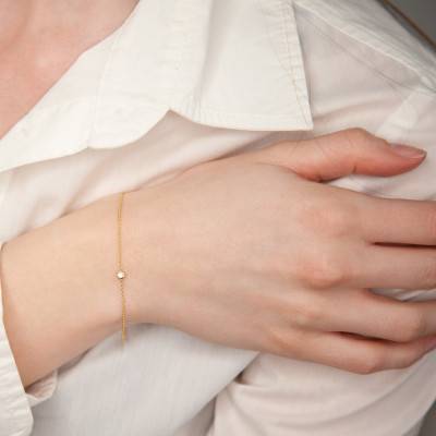 750/1000 Yellow Gold & Diamond Chain Bracelet, Length 18 cm, Width 1 mm - Buelling