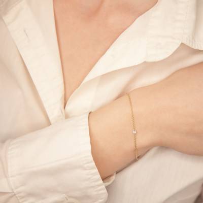 18K Yellow Gold & Drilled Diamond Chain Bracelet, 18 cm Length, 1 mm Width - Buelling