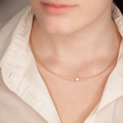 750 Yellow Gold Cable Necklace & Diamond, Length 42 cm - Buelling