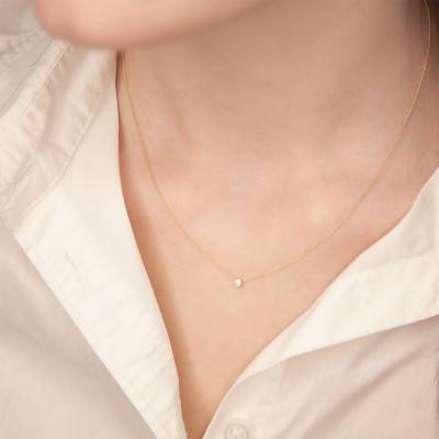 750 Yellow Gold Chain Necklace & Diamond, Length 42 cm - Buelling