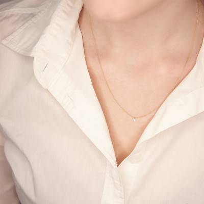 Collier chaîne, Or Jaune 750 & Diamant percé 0.15ct, Longueur de 40 à 45 cm - Buelling
