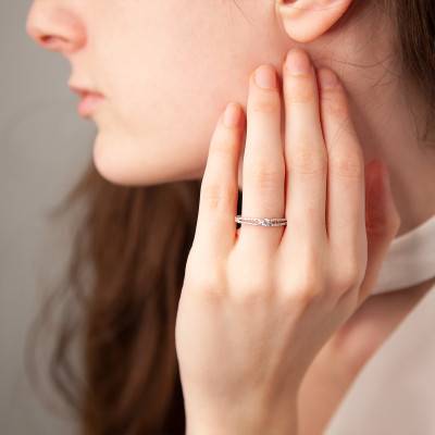Bague Solitaire Or Blanc 375 fine 2 rangs diamants - Juweel