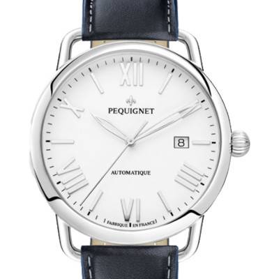 Montre Equus Cadran Blanc Origine 4755413 cuir bleu - Pequignet