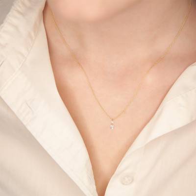 750/1000 Yellow Gold Chain Necklace & 2 Diamonds, 42 cm - Buelling