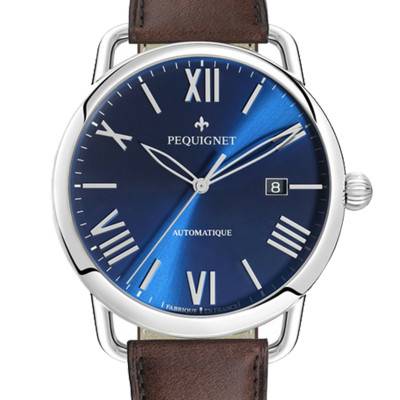 Montre Equus Origine Cadran Bleu 4755473 cuir marron - Pequignet