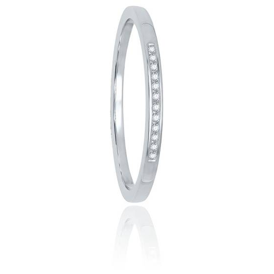 Bague Or Blanc 375/1000 Avec Carré De 9 Diamants - Occasion Élégante