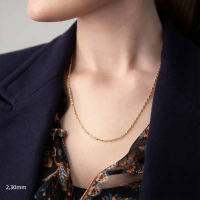 Solid 750/1000 Yellow Gold Coffee Bean Chain, 40 cm Long, 2.30 mm to 6 mm Wide - Manillon