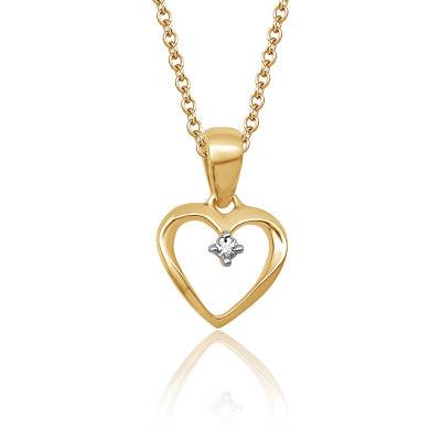 Pendentif Breloque Cœur Et Clé En Or Jaune 10 Carats Avec Diamants - 0.24 Ct - Neuf