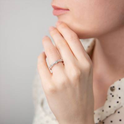 Diamond 375 White Gold Solitaire Companion Duo Engagement Rings - Orphée