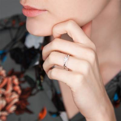Kelly Duo Engagement Ring and Wedding Ring in 750/1000 White Gold & Diamonds - Alliantine - Alliantine