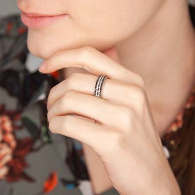 Bague Or Blanc Diamants Noir & Blanc - Aurora