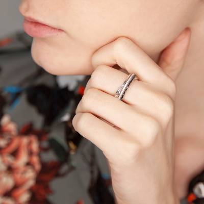 Bague Or Blanc Diamants Blanc & Noir - Aurora