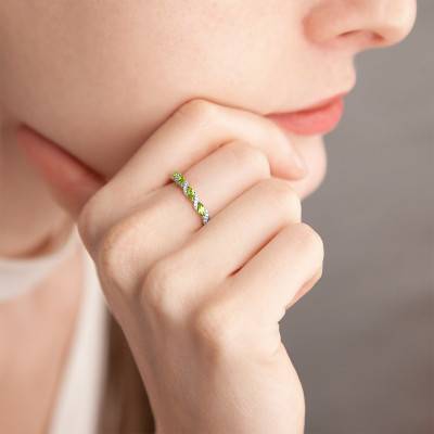 Bague Or Blanc Diamants & Péridot 0.27ct - Aurora