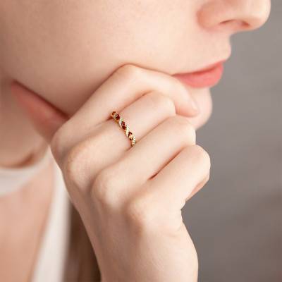 375/1000 Yellow Gold Diamonds & Garnet 0.27 ct Ring - Aurora