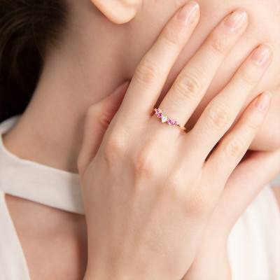 375 Rose Gold Diamond Wedding Ring and Tourmaline Crown - Aurora