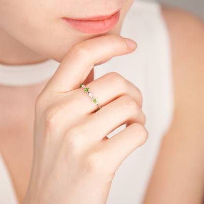 Bague Diamants, Péridot 0.29ct & Or Blanc 375 - Aurora