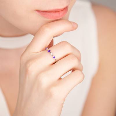 Bague Diamants, Améthyste 0.29ct & Or Blanc 375 - Aurora