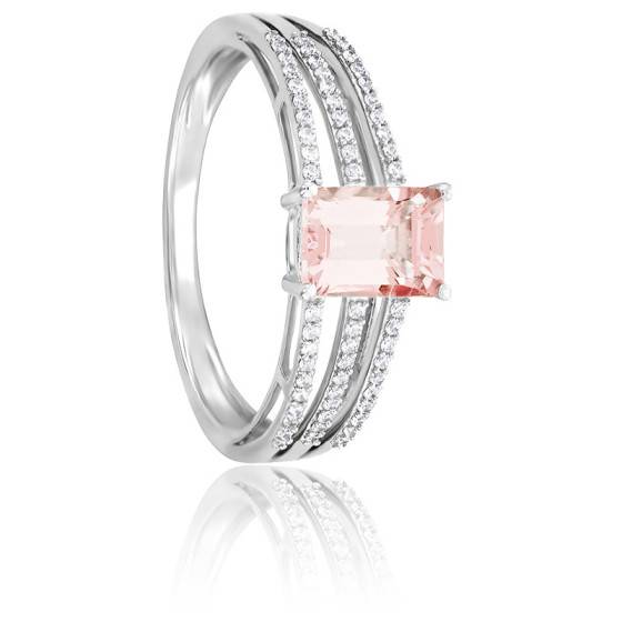 Bague En Argent Massif 925 Avec Morganite Naturelle 15x12x7mm - Taille Réglable 52-59 - Création Française