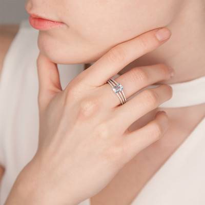 Bague Aigue Marine, Diamants & Or Blanc 375 - Aurora