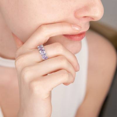 Bague Tanzanite, Diamant & Or Blanc 375 - Aurora