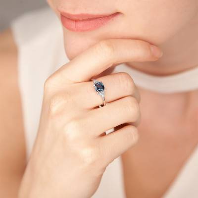 London Blue Cushion Topaz White 750/1000 Gold Shouldered Solitaire Ring - Aurora