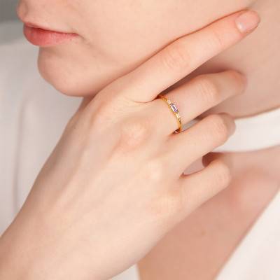 9K Yellow Gold Baguette-Cut Tanzanite & Diamond Accented Solitaire Ring - Aurora