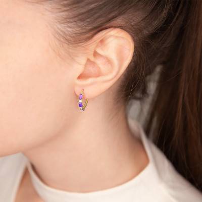 Créoles Améthyste, Diamants & Or Jaune, Diamètre 18 mm - Aurora