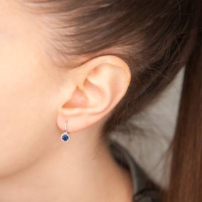 White Gold Leverback Earrings with Diamonds & Sapphire 0.59 ct 375 or 750 - Aurora
