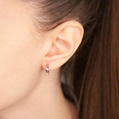 Rose Gold & White Topaz and Tanzanite Hoop Earrings, 12 mm Diameter - Aurora