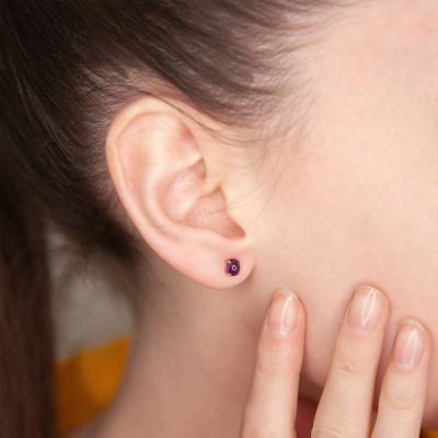 Boucles d'oreilles Puces, Or Rose 750 & Améthyste - Aurora