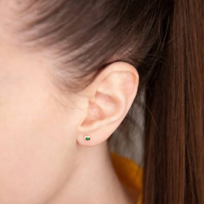 Boucles d'oreilles Puces, Or Jaune 750 & Emeraude - Aurora
