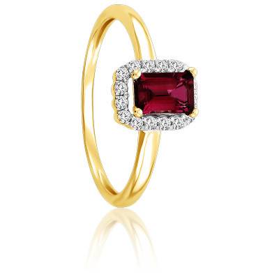 Belle Bague Femme, Or Jaune 18 carats Grenat et Diamants