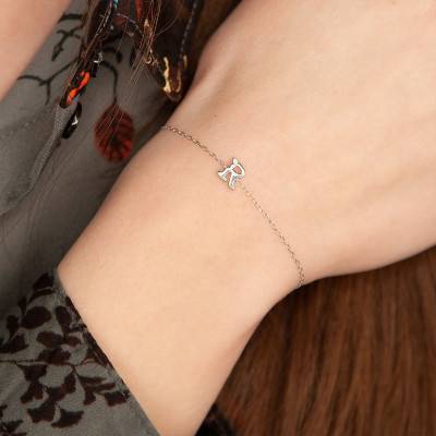 Bracelet Lettre en Or Blanc 375 & Diamant, Longueur 16 à 18 cm - Aurora