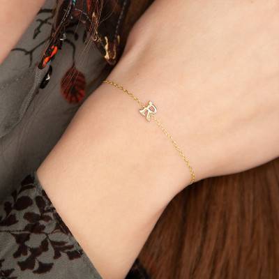 Bracelet Lettre en Or Jaune 375 & Diamant, Longueur de 17 cm à 19 cm - Emanessence