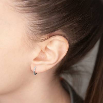 Boucles d'Oreilles Créoles en Or Blanc 375 ou 750 & Diamants, Diamètre 12 mm - Emanessence