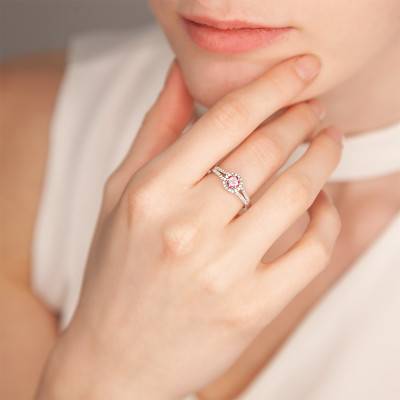 750/1000 White Gold Tourmaline and Diamond Halo Ring - Aurora