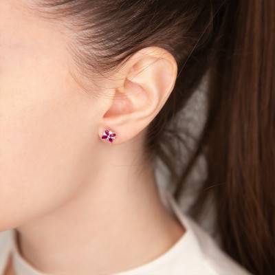 Boucles d'Oreilles Flora Rubis, Diamants & Or Jaune - Aurora